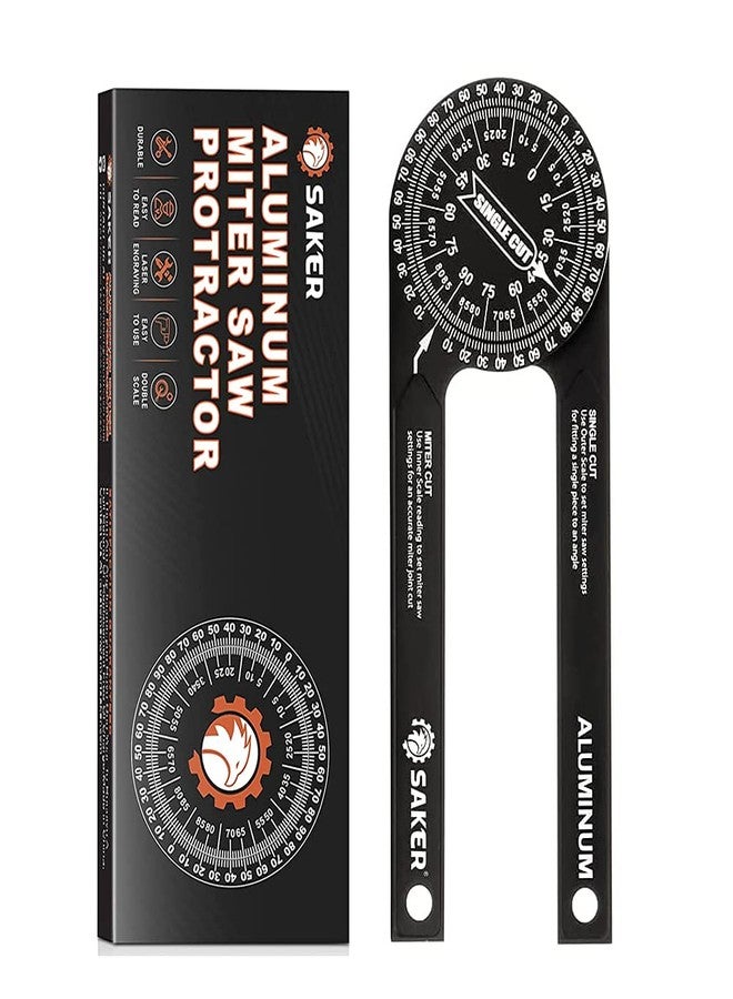 Saker Miter Saw Protractor|7-Inch Aluminum Protractor Angle Finder Featuring Precision Laser-Inside & Outside Miter Angle Finder for Carpenters, Plumbers and All Building Trades (Black) - Image 1