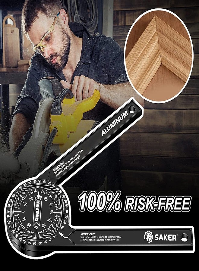 Saker Miter Saw Protractor|7-Inch Aluminum Protractor Angle Finder Featuring Precision Laser-Inside & Outside Miter Angle Finder for Carpenters, Plumbers and All Building Trades (Black) - Image 3