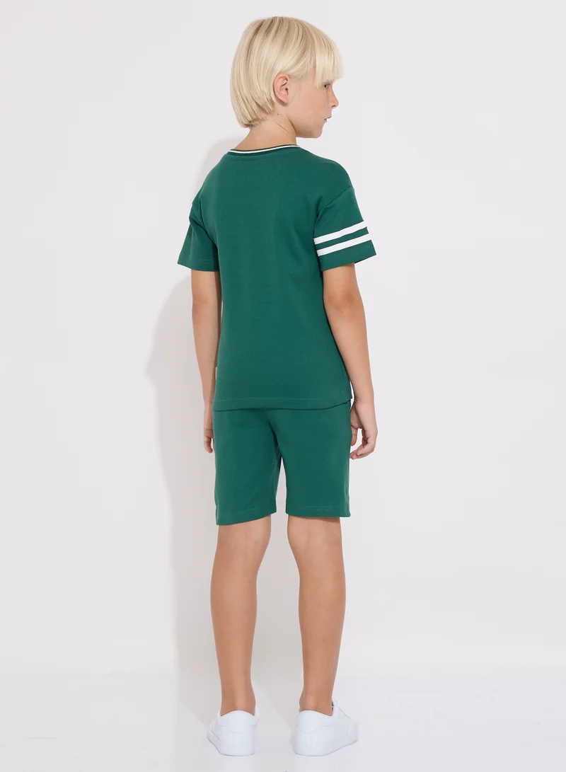 victor and jane Boys' Summer Outfit Set: 2-Piece T-Shirts & Shorts - Dark Green (2-8 Years)