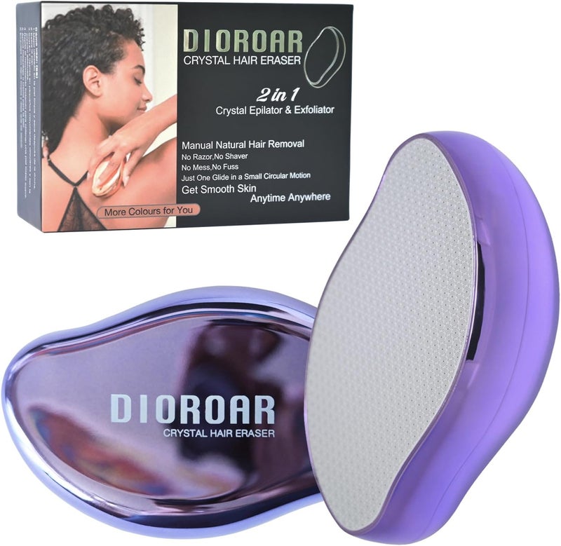 DIOROAR ممحاة الشعر الكريستالية، ممحاة الشعر الكريستالية المطورة، جهاز إزالة الشعر بالنانو الزجاجي الفيزيائي، مزيل الشعر ومقشر بدون ألم للحصول على بشرة ناعمة حريرية سريعة (بنفسجي) - Image 1
