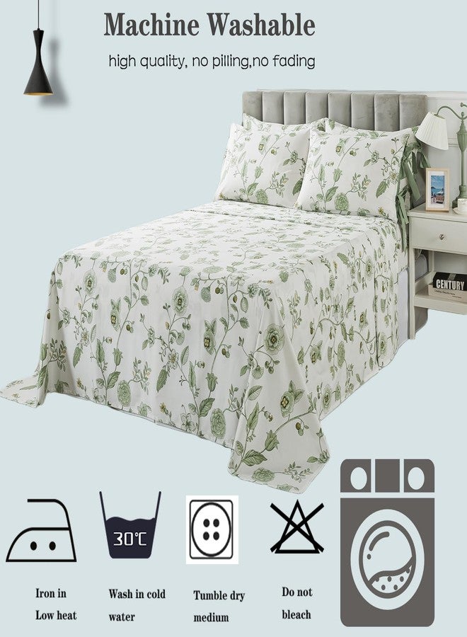 FADFAY Twin XL Floral Sheets for College Girls Premium Percale Cotton Green Flower Bed Sheet with Cute Bowknot Design Shabby Vintage Chic Bedding Dorm Room Soft Breathable Deep Pocket Fittes Sheet - Image 3