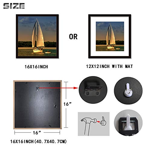 VITOIVE 16x16 Frame Black With Mat 12x12 Solid Wood Picture Frames Wall Mounting (3 pack, 16x16 Inch)… - Image 4