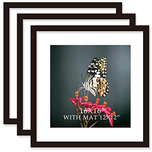 VITOIVE 16x16 Frame Black With Mat 12x12 Solid Wood Picture Frames Wall Mounting (3 pack, 16x16 Inch)… - Image 1