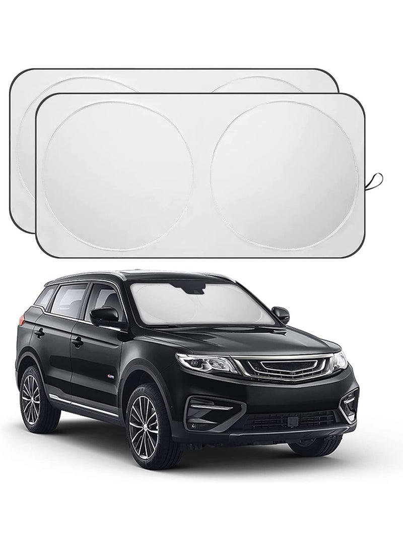 Generic 2 Pack Car Windshield Sun Shades with Storage Pouch, 64x32 inches Car Front Window Sun Shade Windshield Foldable Sunshade for Car Windshield Fits Most Cars SUVs  - Image 1