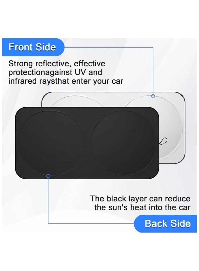 Generic 2 Pack Car Windshield Sun Shades with Storage Pouch, 64x32 inches Car Front Window Sun Shade Windshield Foldable Sunshade for Car Windshield Fits Most Cars SUVs  - Image 2