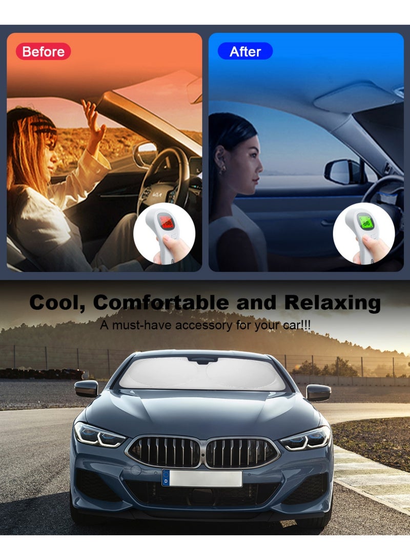 Generic 2 Pack Car Windshield Sun Shades with Storage Pouch, 64x32 inches Car Front Window Sun Shade Windshield Foldable Sunshade for Car Windshield Fits Most Cars SUVs  - Image 5
