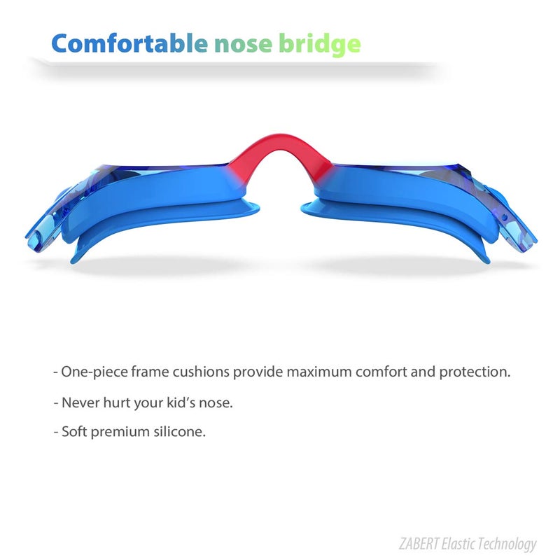 ZABERT 2 Pack Kids Swim Goggles, Blue Yellow & Blue Red, UV Protection, Adjustable, Shatterproof - Image 3