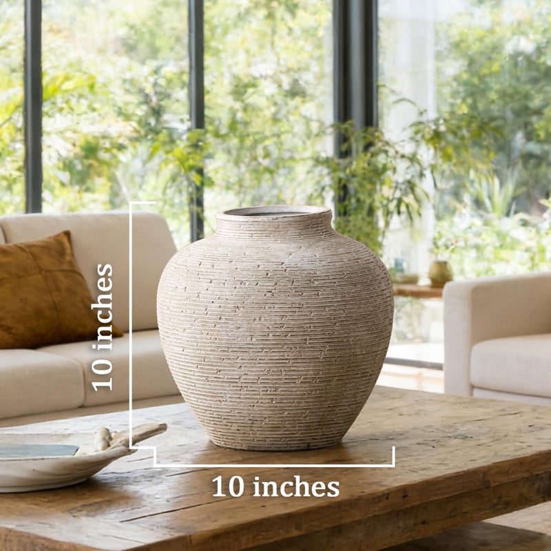 Vanselia Ceramic Flower Vase Home Decor - Large Tall Farmhouse Table Vases Rustic Vintage Living Room Kitchen Bedroom Decorations for House Book Shelf Office Coffee Desk Dining Fireplace (10" Retro) - Image 3
