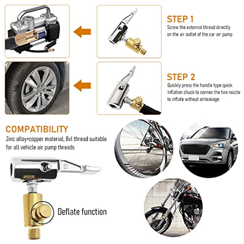 ZIBUYU® Universal Adapter for Car Air Pump, Car Air Inflator Adapter Connector with Deflation Replacement Tire Air Chucks Car Air Pump Thread Nozzle Adapter Car Pump Accessories for Motorcycles Car - Image 3