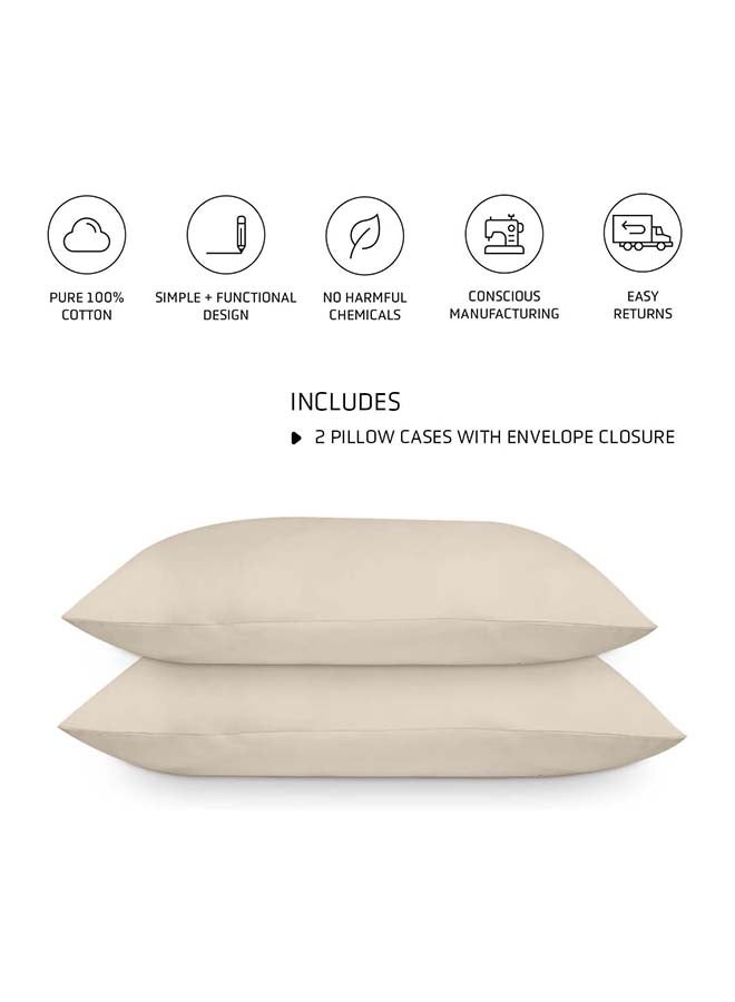 rocketlinen Rocketlinen 400 Threadcount Pillow Cases 100% Cotton Set of Two Sateen Weave Hotel Style Beige (Queen Pillowcases 50x75cm)  - Image 2