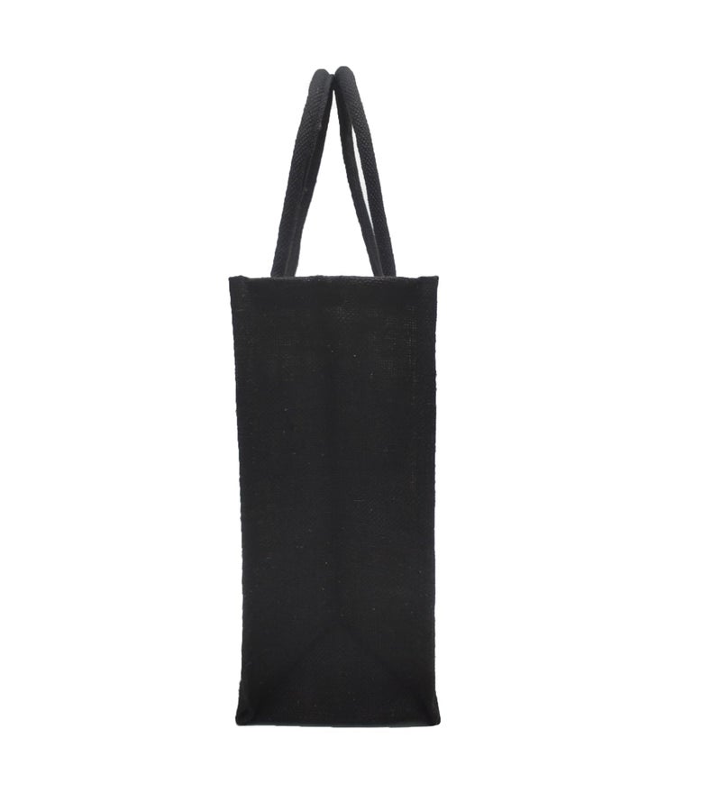 Sangra Multicolour Black Jute Bag For Men and Women Lunch Bag with Zip and handle (Live Love Laugh) - Image 3