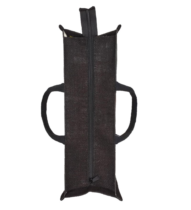 Sangra Multicolour Black Jute Bag For Men and Women Lunch Bag with Zip and handle (Live Love Laugh) - Image 4