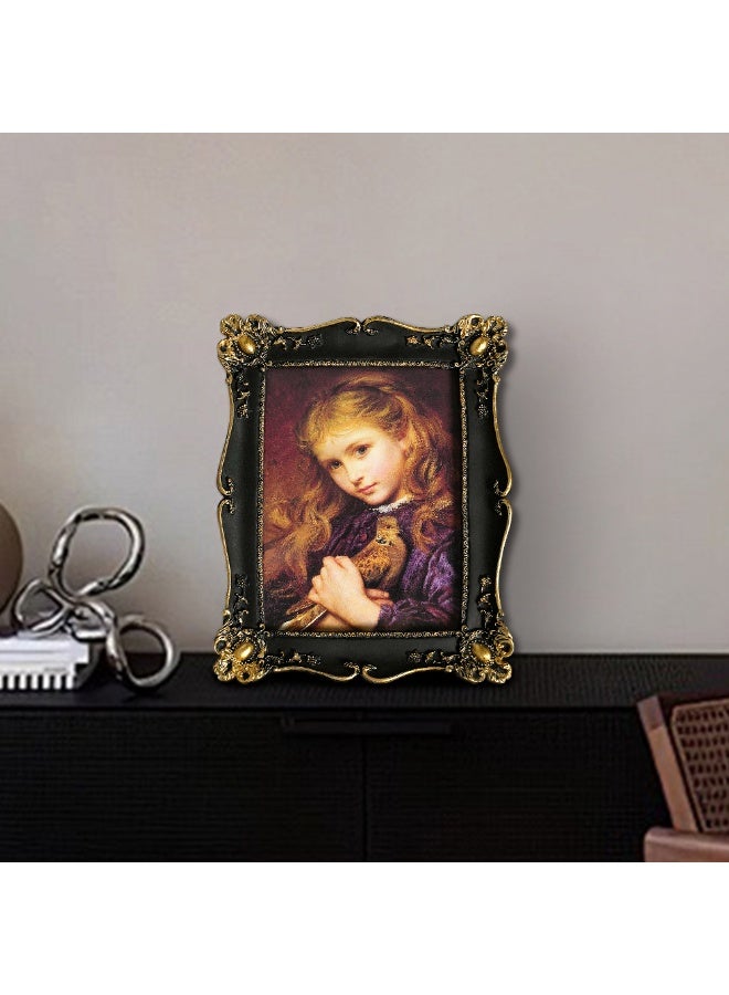 إطار صورة فينتاج أسود 5×7 بوصة، إطارات صور أنتيك مع واجهة زجاجية، للاستخدام على الطاولة والتعليق على الحائط، ديكور منزلي، آرت ديكو، معرض صور، عروض، أفكار هدايا (أسود، 5×7) - Image 2