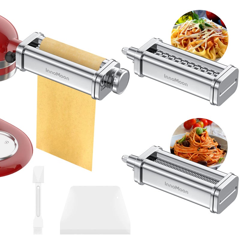 Pasta Maker Attachment Set for KitchenAid Stand MixersStainless Steel Pasta Sheet RollerSpaghetti  Fettuccine Cutters Accessories plus Dough Scraper