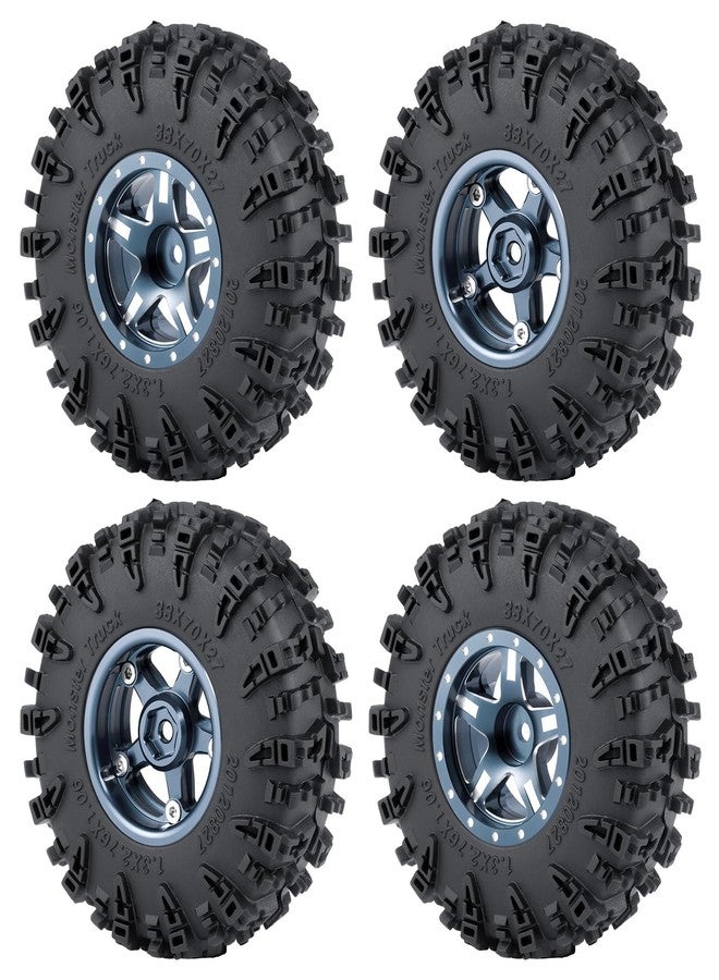 JGGZONE 4PCS 1.3" Beadlock Wheel Tires Set Aluminum 1.3inch 5-Spoke Beadlock Wheel Hub Wheel Rim 7mm Hex ＆ 70mm/2.76inch Rubber Crawler Tires for 1/18 1/24 RC Crawler Car SCX24 TRX4M (Titanium) - Image 1