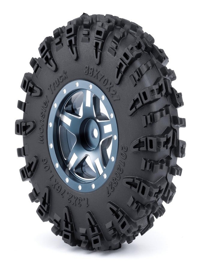 JGGZONE 4PCS 1.3" Beadlock Wheel Tires Set Aluminum 1.3inch 5-Spoke Beadlock Wheel Hub Wheel Rim 7mm Hex ＆ 70mm/2.76inch Rubber Crawler Tires for 1/18 1/24 RC Crawler Car SCX24 TRX4M (Titanium) - Image 4