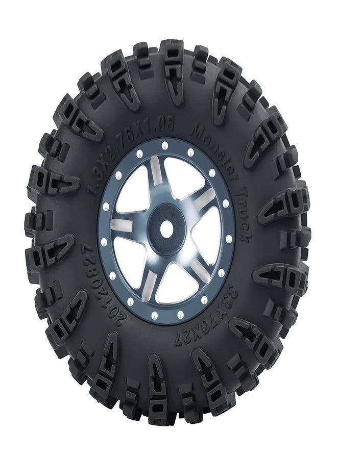 JGGZONE 4PCS 1.3" Beadlock Wheel Tires Set Aluminum 1.3inch 5-Spoke Beadlock Wheel Hub Wheel Rim 7mm Hex ＆ 70mm/2.76inch Rubber Crawler Tires for 1/18 1/24 RC Crawler Car SCX24 TRX4M (Titanium) - Image 2