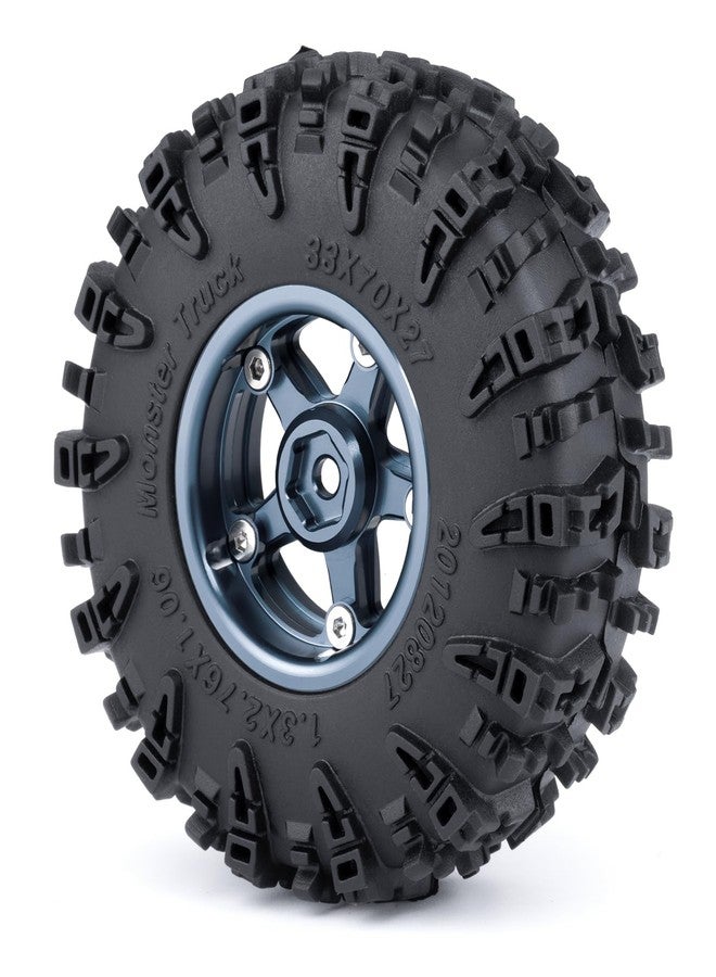 JGGZONE 4PCS 1.3" Beadlock Wheel Tires Set Aluminum 1.3inch 5-Spoke Beadlock Wheel Hub Wheel Rim 7mm Hex ＆ 70mm/2.76inch Rubber Crawler Tires for 1/18 1/24 RC Crawler Car SCX24 TRX4M (Titanium) - Image 3