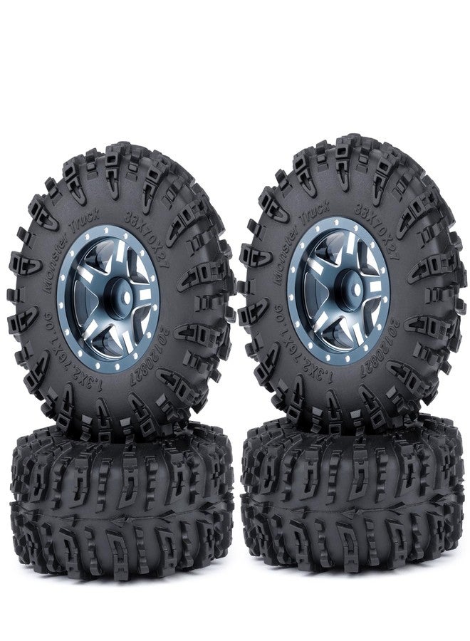 JGGZONE 4PCS 1.3" Beadlock Wheel Tires Set Aluminum 1.3inch 5-Spoke Beadlock Wheel Hub Wheel Rim 7mm Hex ＆ 70mm/2.76inch Rubber Crawler Tires for 1/18 1/24 RC Crawler Car SCX24 TRX4M (Titanium) - Image 5