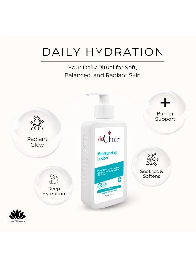 dr.Clinic DR. CLINIC | Prebiotic Moisturizing Lotion | 3D Hydration & Barrier Support | Enriched with Hyaluronic Acid, Panthenol & Vitamin E | For Normal Skin | 250 ml