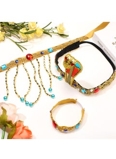 Excefore Egyptian Headpiece Costume Accessories, 3Pcs Egyptian Metal Headpiece Snake Beaded, Beaded Tassel Necklace, Crystal Bracelet for Women Girls  - Image 4