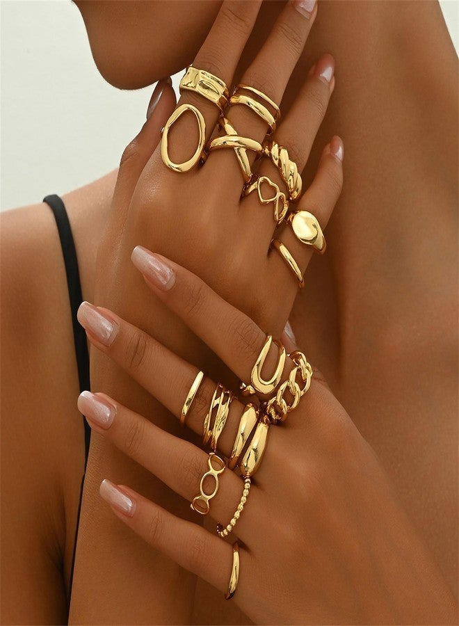 BharatBazaar 12 Piece Rings Set for Women, Vintage Knuckle Rings, Thick Gold Stacking Rings Set for Women, Vintage Knuckle Rings with Fine Hollow Engraving Joint Finger Midi Ring, Chic Gold Rings for Ladies Elegant - Image 4