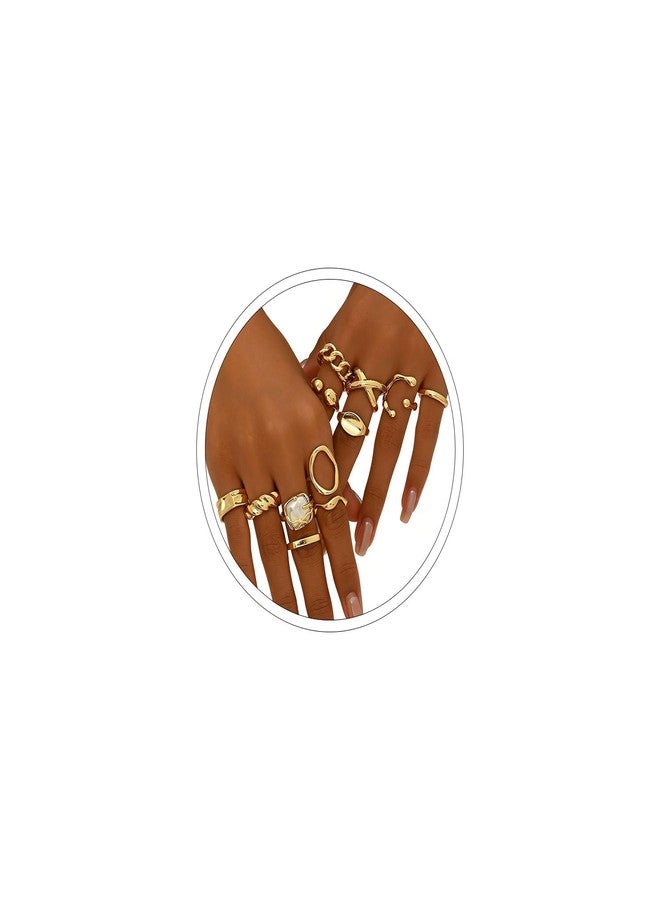BharatBazaar 12 Piece Rings Set for Women, Vintage Knuckle Rings, Thick Gold Stacking Rings Set for Women, Vintage Knuckle Rings with Fine Hollow Engraving Joint Finger Midi Ring, Chic Gold Rings for Ladies Elegant - Image 1