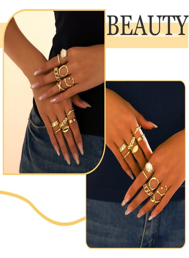 BharatBazaar 12 Piece Rings Set for Women, Vintage Knuckle Rings, Thick Gold Stacking Rings Set for Women, Vintage Knuckle Rings with Fine Hollow Engraving Joint Finger Midi Ring, Chic Gold Rings for Ladies Elegant - Image 3