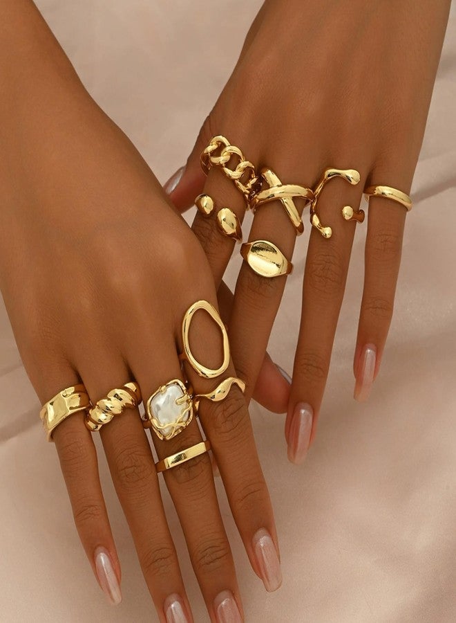 BharatBazaar 12 Piece Rings Set for Women, Vintage Knuckle Rings, Thick Gold Stacking Rings Set for Women, Vintage Knuckle Rings with Fine Hollow Engraving Joint Finger Midi Ring, Chic Gold Rings for Ladies Elegant - Image 5