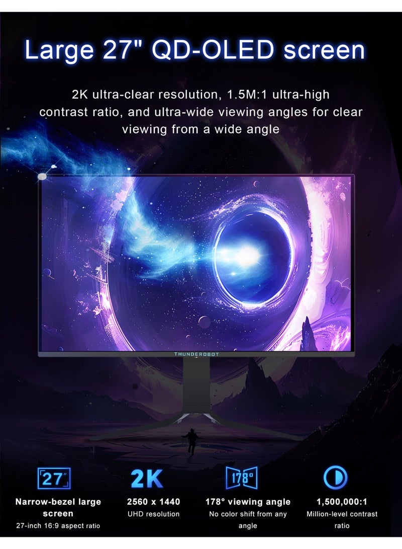 ثوندروبوت شاشة ألعاب QD-OLED بدقة 2K مقاس 26.5 بوصة | معدل تحديث 280 هرتز | زمن استجابة 0.03 مللي ثانية | HDR 1000nit | 99% DCI-P3 | إضاءة زرقاء منخفضة | شحن من النوع C بقدرة 15 واط | حامل قابل للتعديل الارتفاع والدوران - Image 5