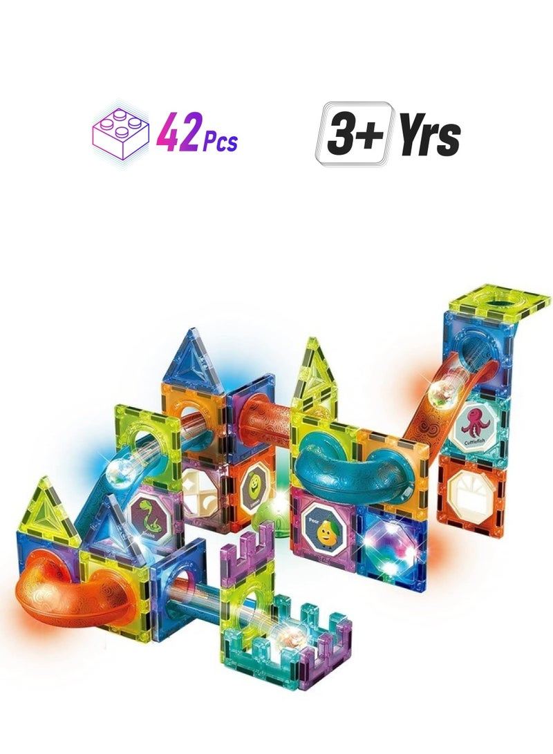 Magnetic Marble Run Set, 42 Pcs Magnetic Tiles 3D Building Blocks STEM Learning Toys, Magnetic Race Track Play Set Magnet Construction Toys for Boys Girls Ages 3+ - Image 1