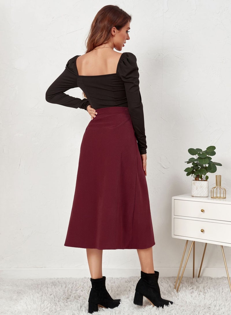Loquat Women's Autumn And Winter New Corduroy Short Skirt Single Breasted Slim Solid Color Skirt  - Image 3