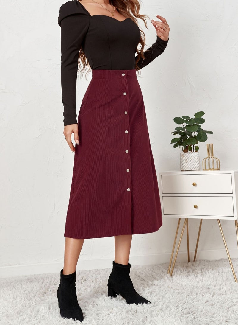 Loquat Women's Autumn And Winter New Corduroy Short Skirt Single Breasted Slim Solid Color Skirt  - Image 1