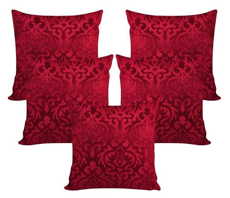 IM FAB EMBOSE SELF Design Velvet Cushion Covers '40X40cm' or '16X16inches' (Set of 5 pcs)… (Maroon) - Image 2