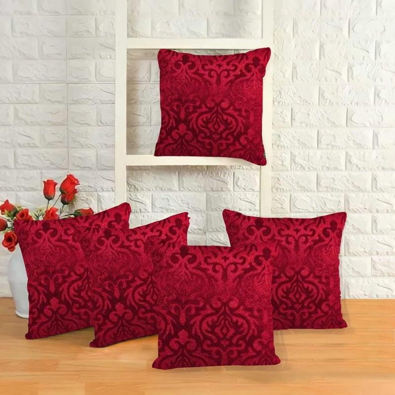 IM FAB EMBOSE SELF Design Velvet Cushion Covers '40X40cm' or '16X16inches' (Set of 5 pcs)… (Maroon) - Image 5