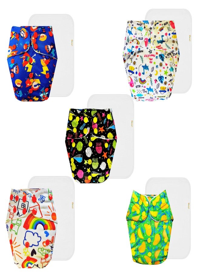 Dumbledo Premium Cloth Diaper with Cotton Insert (Pack of 5) | Hypoallergenic | 6-Layer Absorbent Pad | Travel Friendly | Ideal for Toddlers | 3 Months - 3 Years | Unisex Baby - Image 1