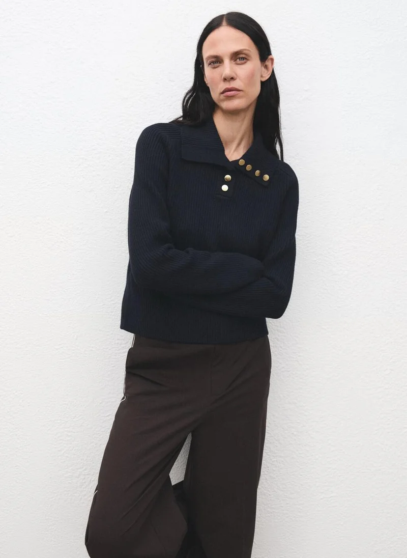 MANGO Ribbed polo-neck sweater with buttons