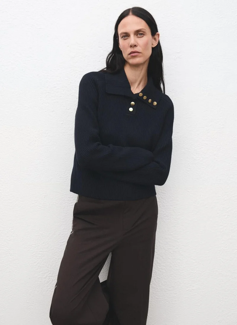 MANGO Ribbed polo-neck sweater with buttons