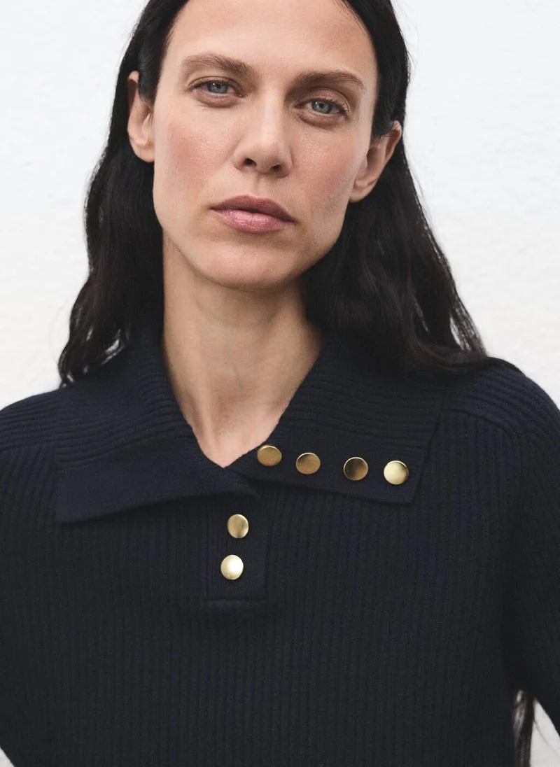 Mango  Ribbed polo-neck sweater with buttons for Women | Best Price UAE