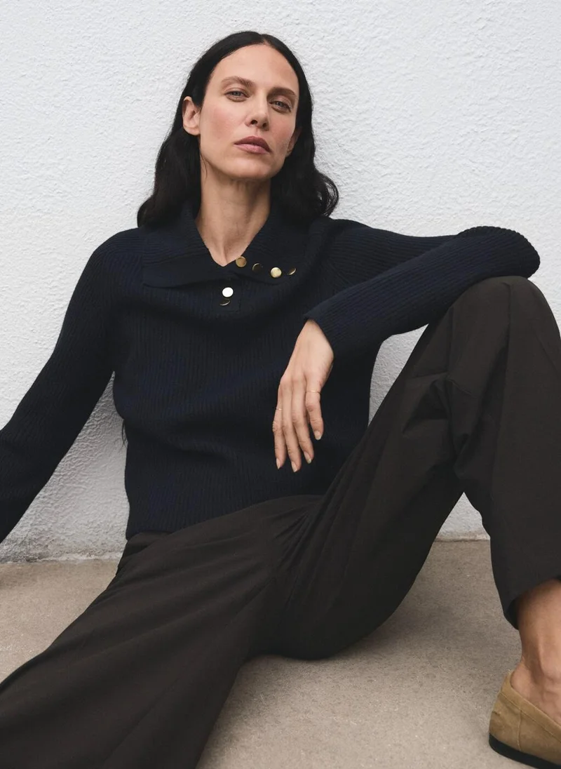 Mango  Ribbed polo-neck sweater with buttons for Women | Best Price UAE