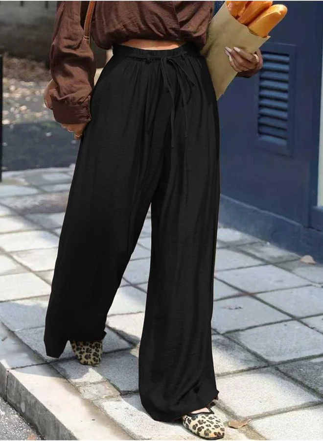 تايك تو Black Wide Leg Pants with Drawstring