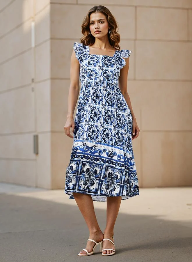 سبلاش فيڤ فستان ميدي بكسرات وأكمام مكشكشة