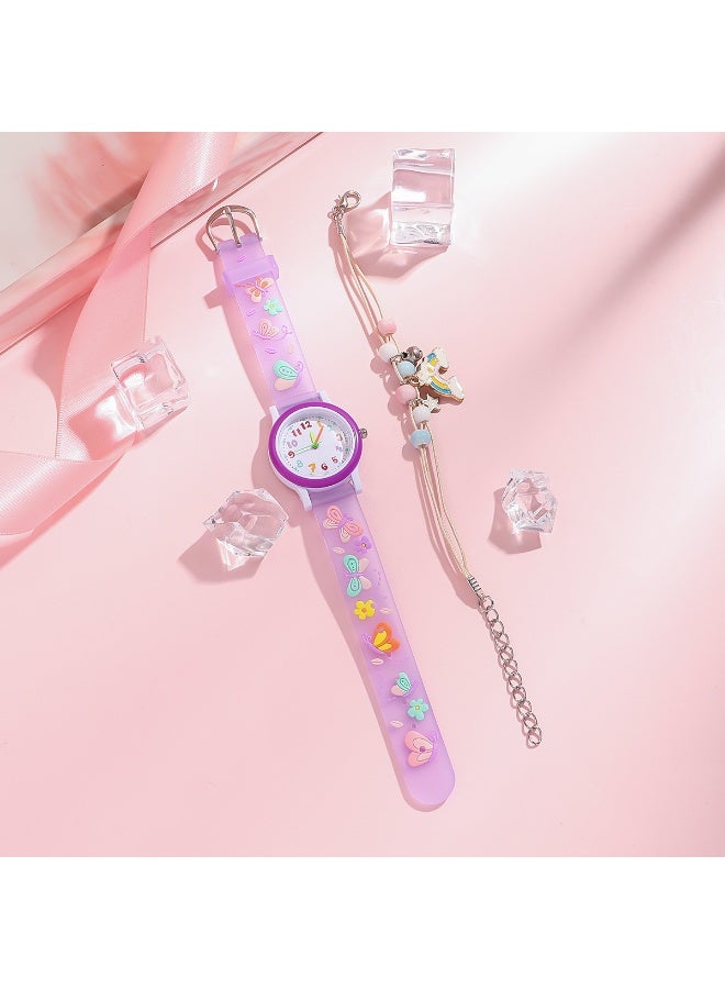 KUYING Purple Silicone Watch+Rainbow Bead Unicorn Bracelet Set - Image 3