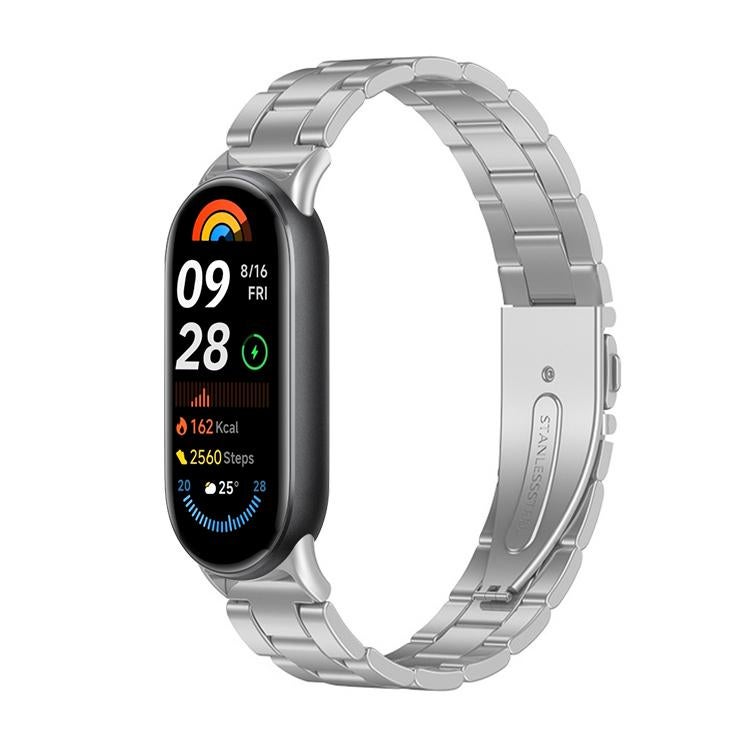 erorex For Xiaomi Smart Band 10 / 9 / 8 Nfc Three Beads Quick Release Metal Watch Band(Silver) - Image 1