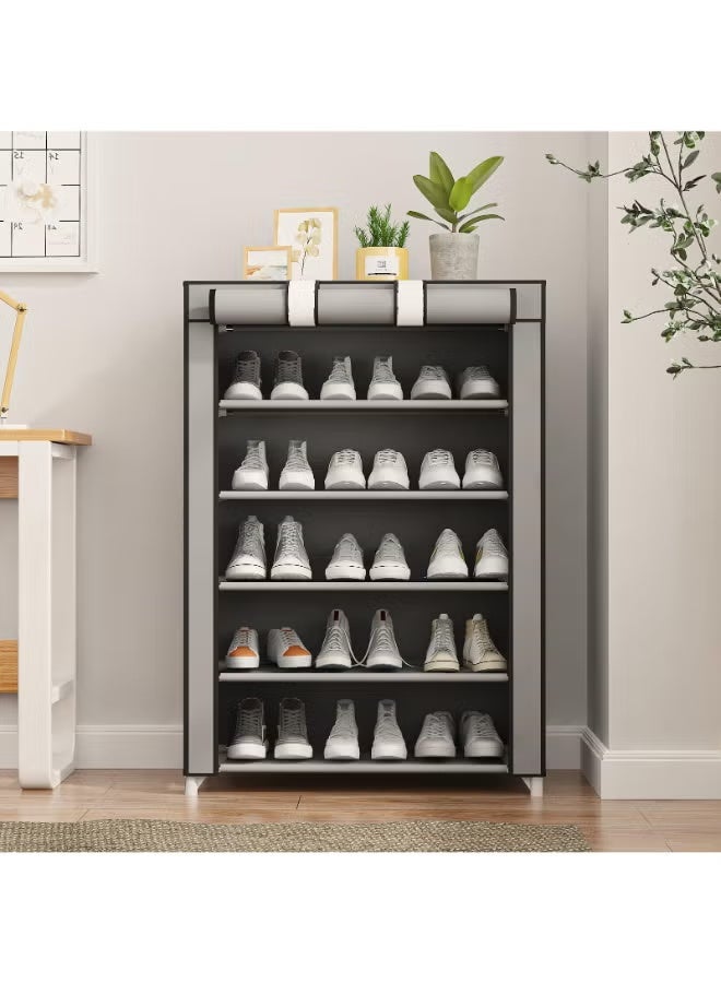 5-Layer Stylish Shoe Organizer, Shoe Rack for Entryway Hallway Storage Furniture with 5 Open Shelves Grey 60x30x90cm - Image 2