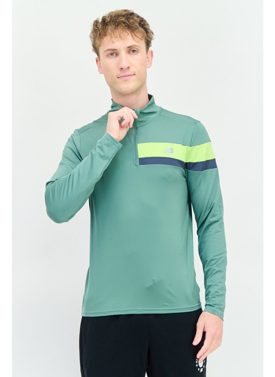 New Balance Men Athletic Fit Long Sleeve Running T-Shirt, Green  - Image 1