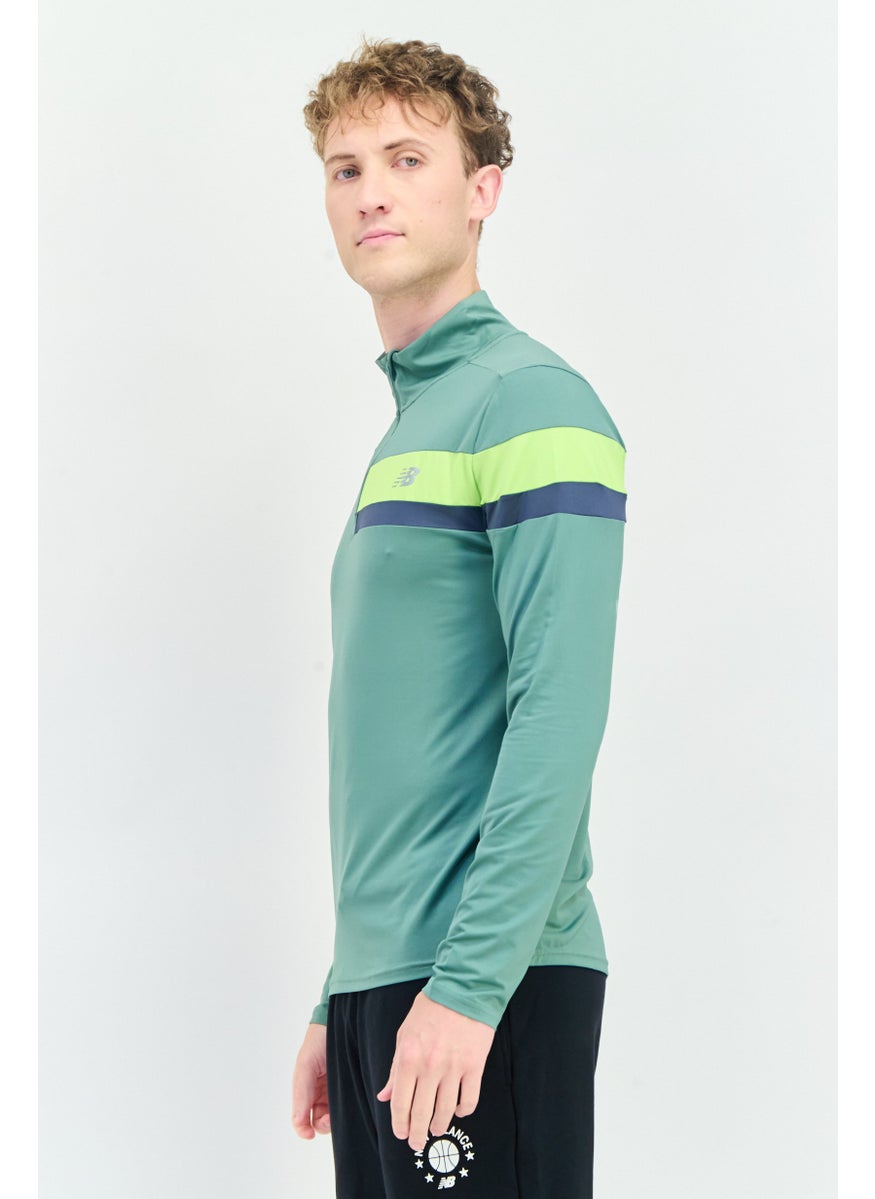 New Balance Men Athletic Fit Long Sleeve Running T-Shirt, Green  - Image 2