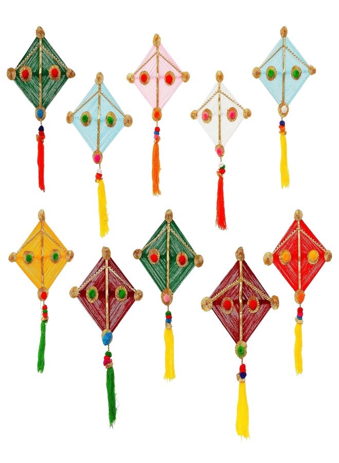 RR Crafts Woollen Handmade Colorful Kite Hanging Pack of 08, Decoration for Wall/Door Hanging Home Decor,14 Inch Each,Makar sakranti,Export Quality - Image 1