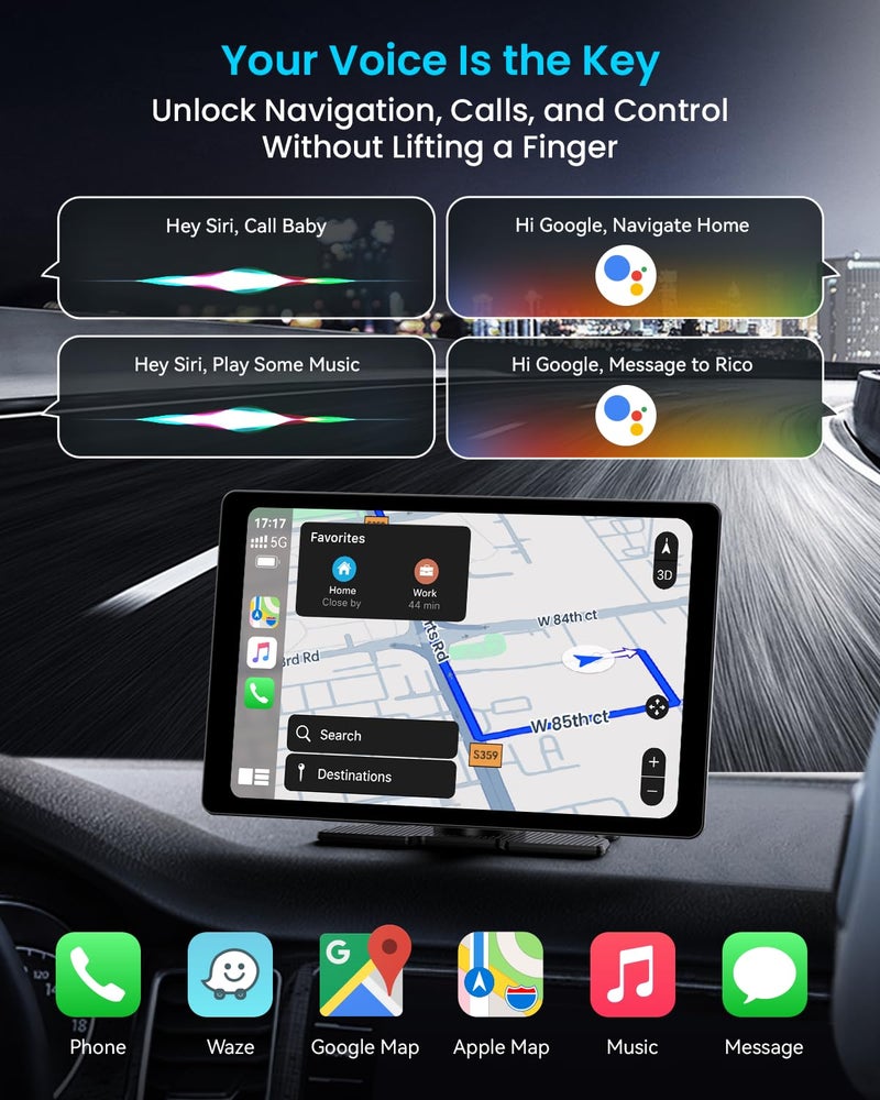 iiwey 11" Extra Large Wireless Apple CarPlay Screen for Car â€“ Ultra-Slim 0.16 Inch Touchscreen Car Stereo with Android Auto, 4K Dash Cam, 1080p Backup Camera, GPS, Mirror Link, Voice Control - Image 3