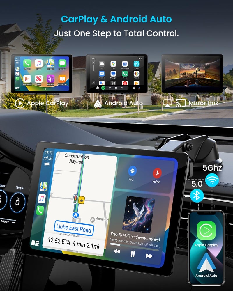 iiwey 11" Extra Large Wireless Apple CarPlay Screen for Car â€“ Ultra-Slim 0.16 Inch Touchscreen Car Stereo with Android Auto, 4K Dash Cam, 1080p Backup Camera, GPS, Mirror Link, Voice Control - Image 2